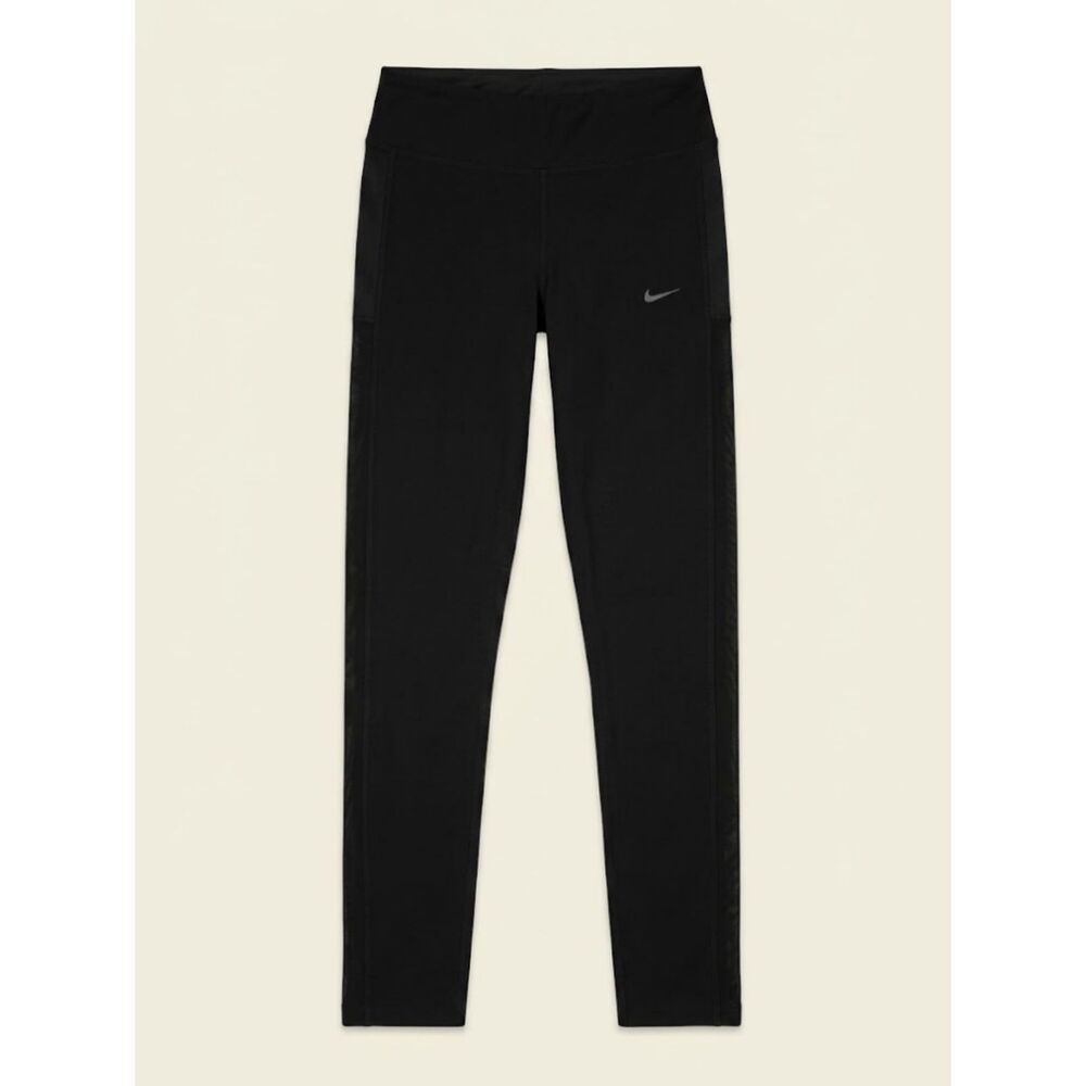 Nike Dri-Fit Running Leggings Womens L Black Full Length Side Pocket